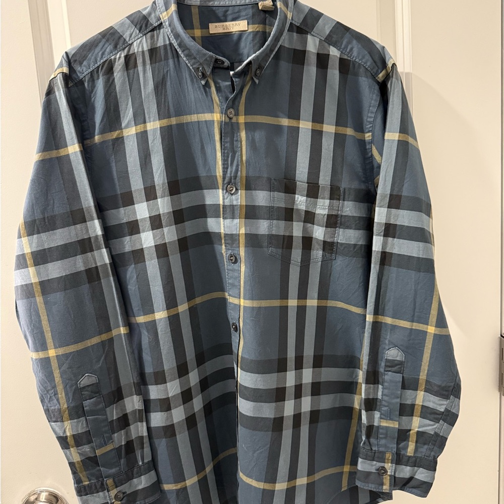 Burberry Brit Blue and Yellow Plaid Button-Down Shirt